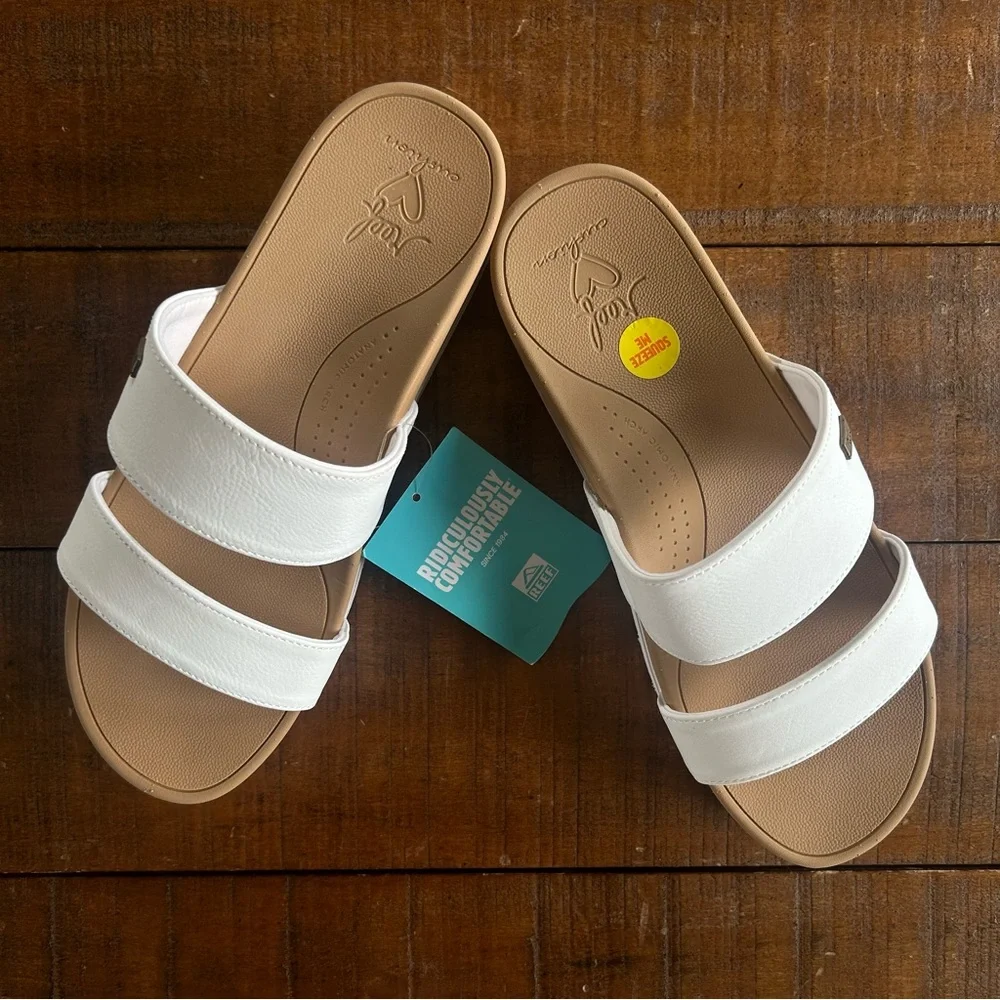 REEF Banded Horizon White Double Strap Platform Sandal Slide 10 - Picture 5 of 9